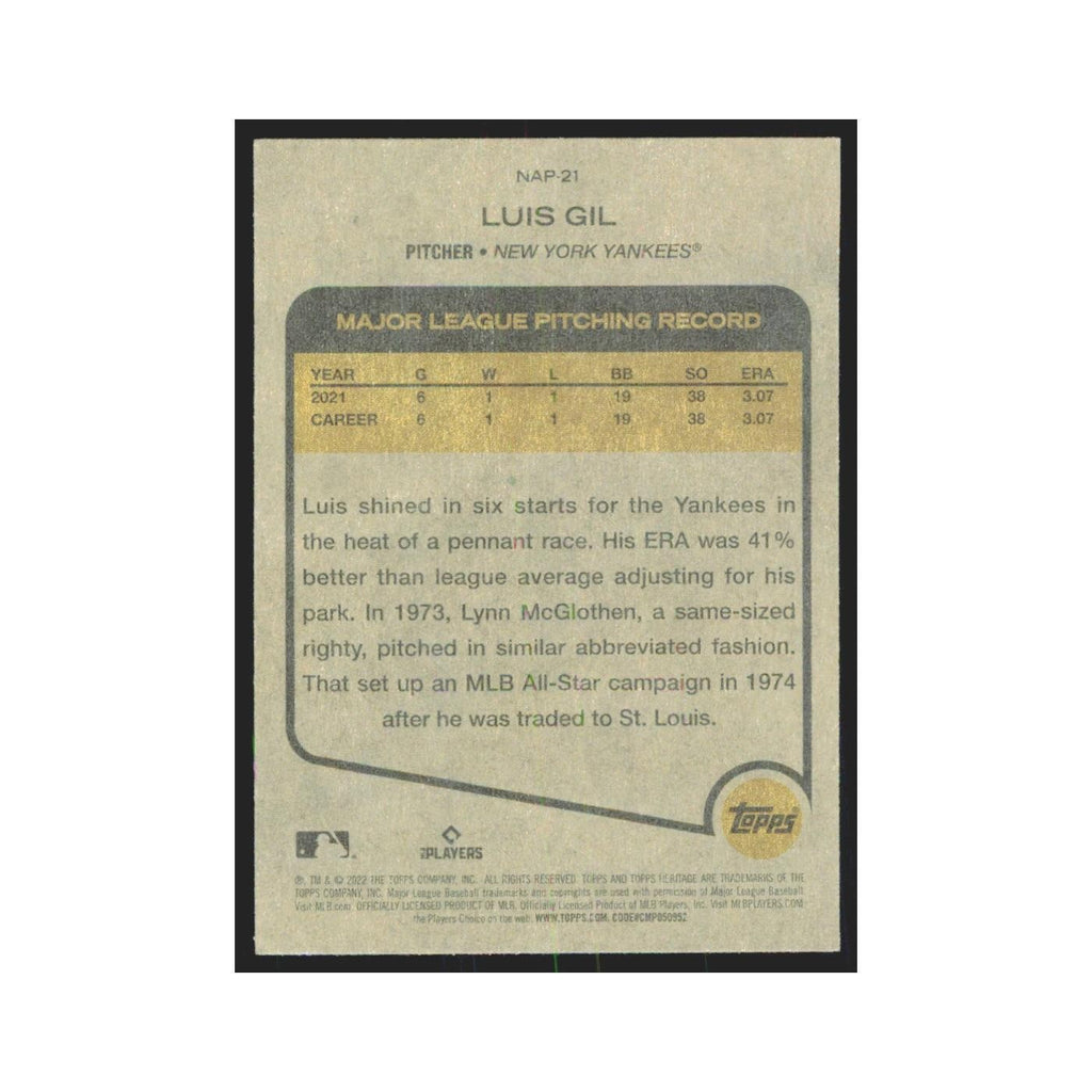 2022 Topps Heritage Luis Gil Yankees #NAP-21