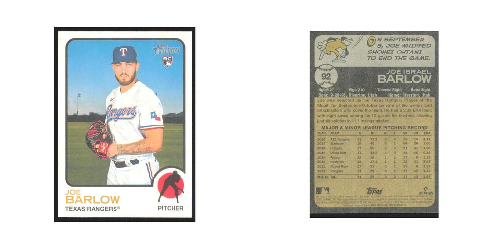 2022 Topps Heritage Joe Barlow RC Rangers #92