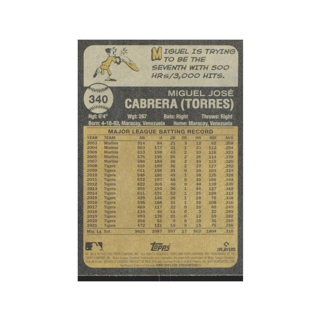 2022 Topps Heritage Miguel Cabrera Tigers #340