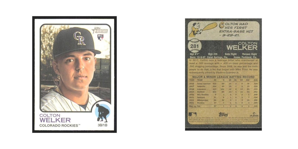 2022 Topps Heritage Colton Welker RC Rockies #281