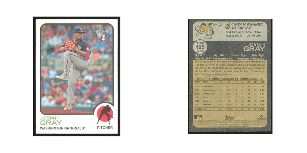 2022 Topps Heritage Josiah Gray RC Nationals #125