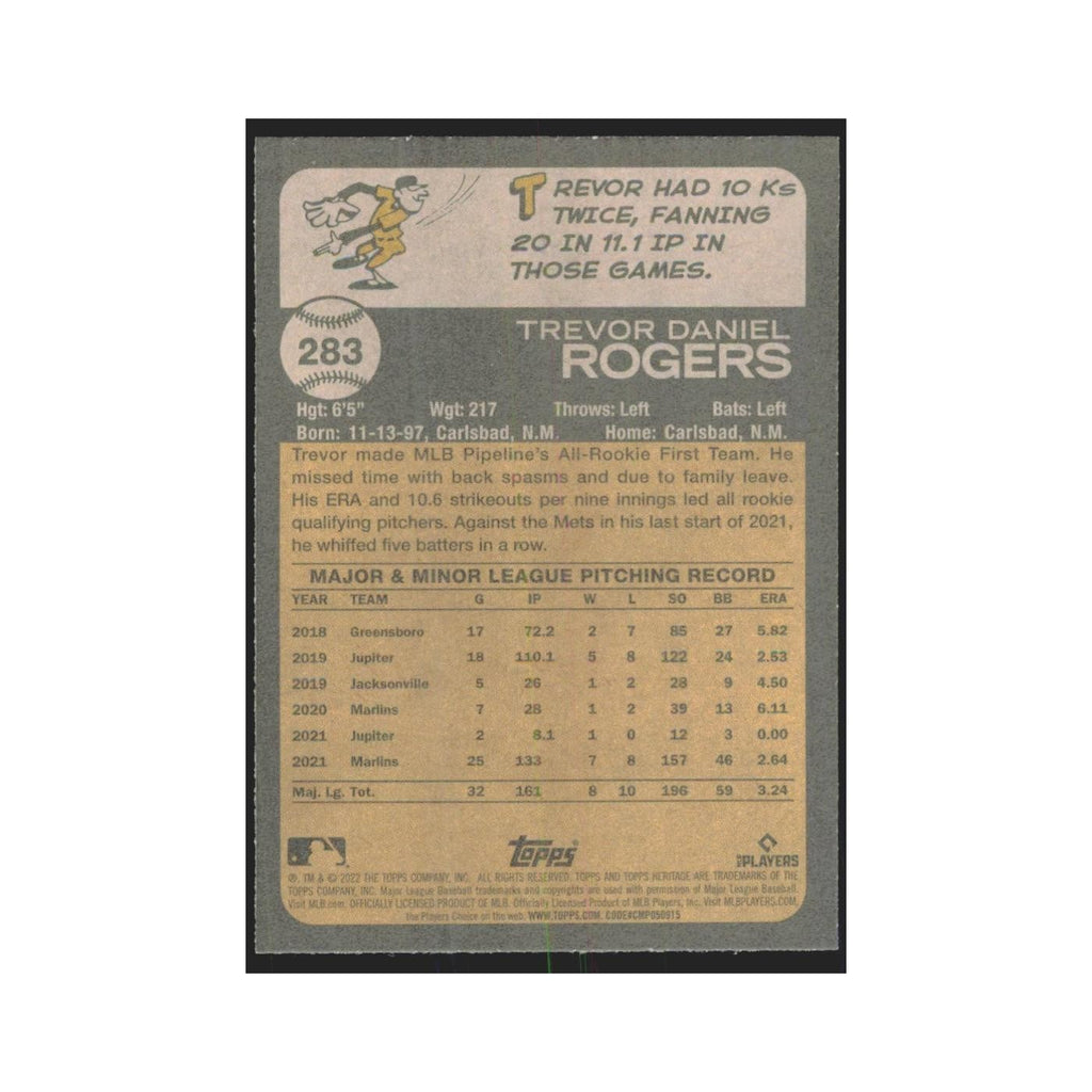 2022 Topps Heritage Trevor Rogers Marlins #283