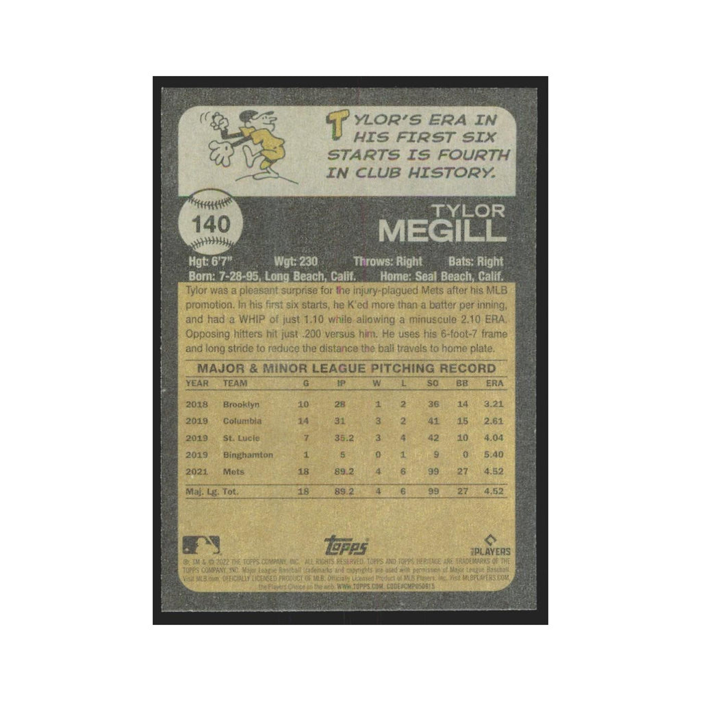 2022 Topps Heritage Tylor Megill RC Mets #140