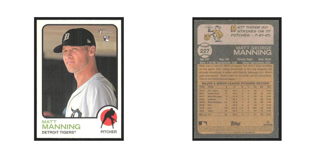 2022 Topps Heritage Matt Manning RC Tigers #227