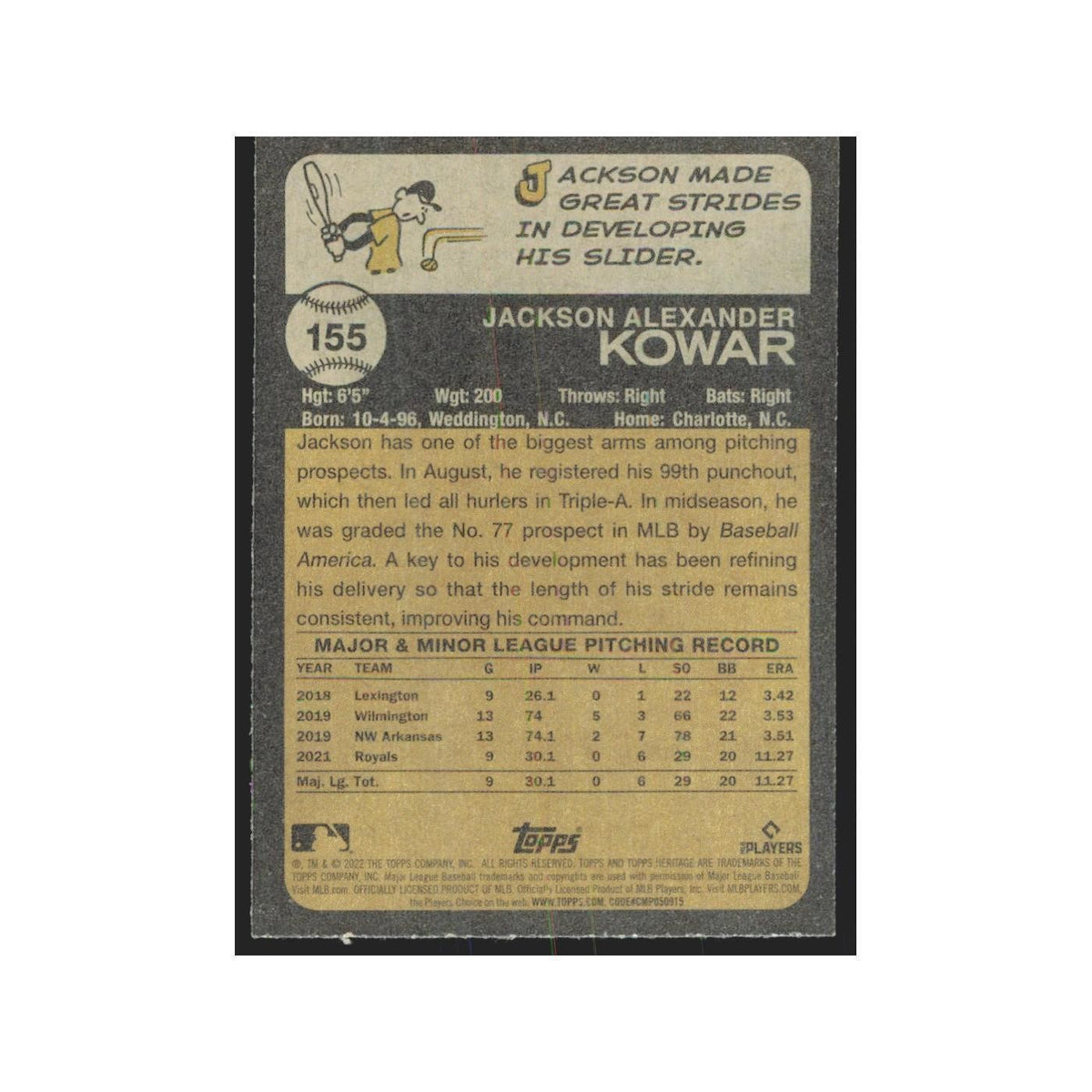 2022 Topps Heritage Jackson Kowar RC Royals #155