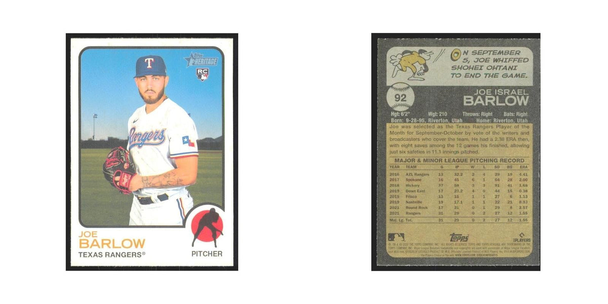 2022 Topps Heritage Joe Barlow RC Rangers #92