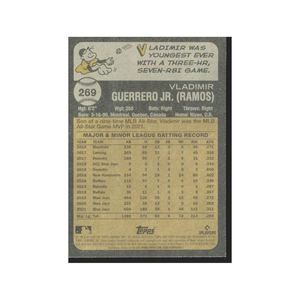 2022 Topps Heritage Vladimir Guerrero Jr. Blue Jays #269