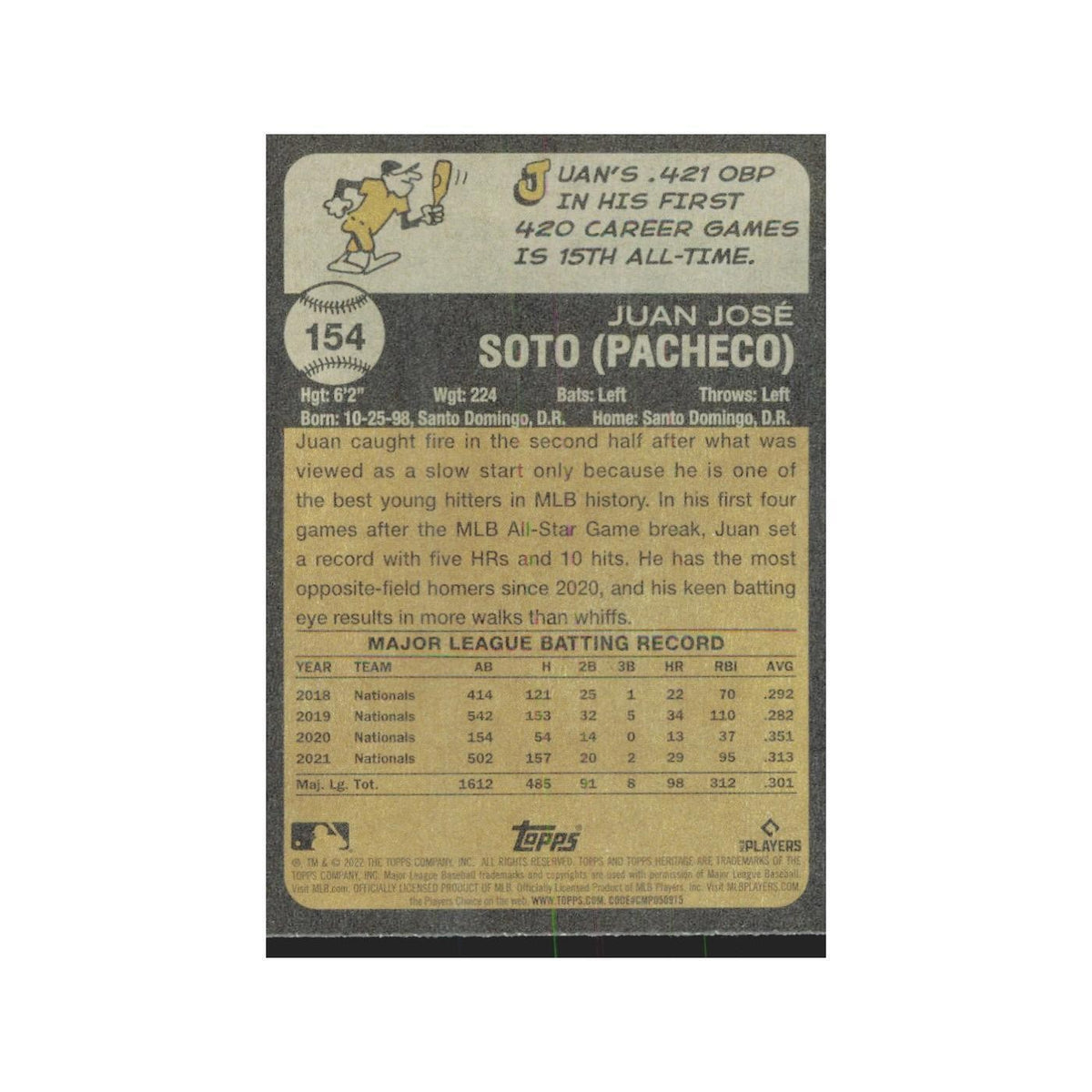 2022 Topps Heritage Juan Soto Nationals #154