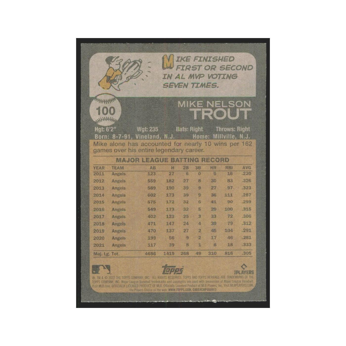 2022 Topps Heritage Mike Trout Angels #100