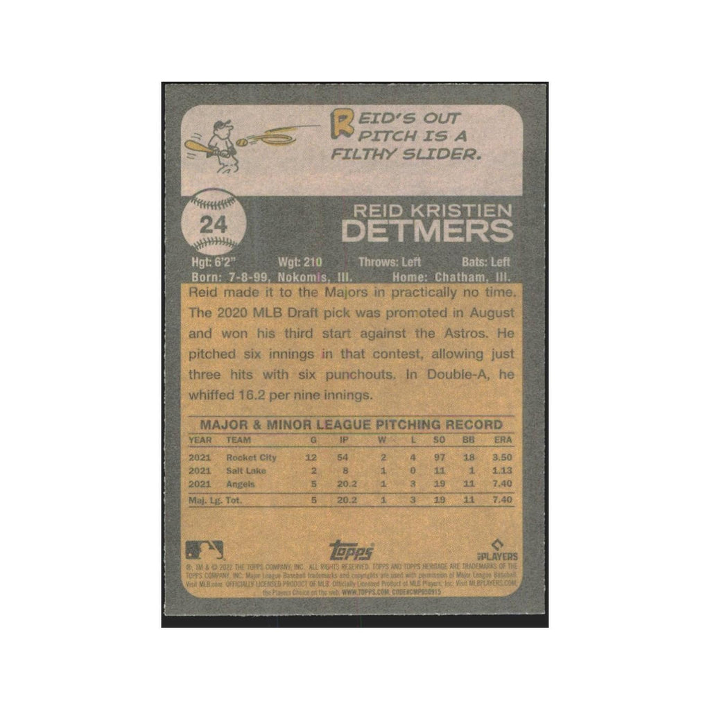 2022 Topps Heritage Reid Detmers RC Angels #24