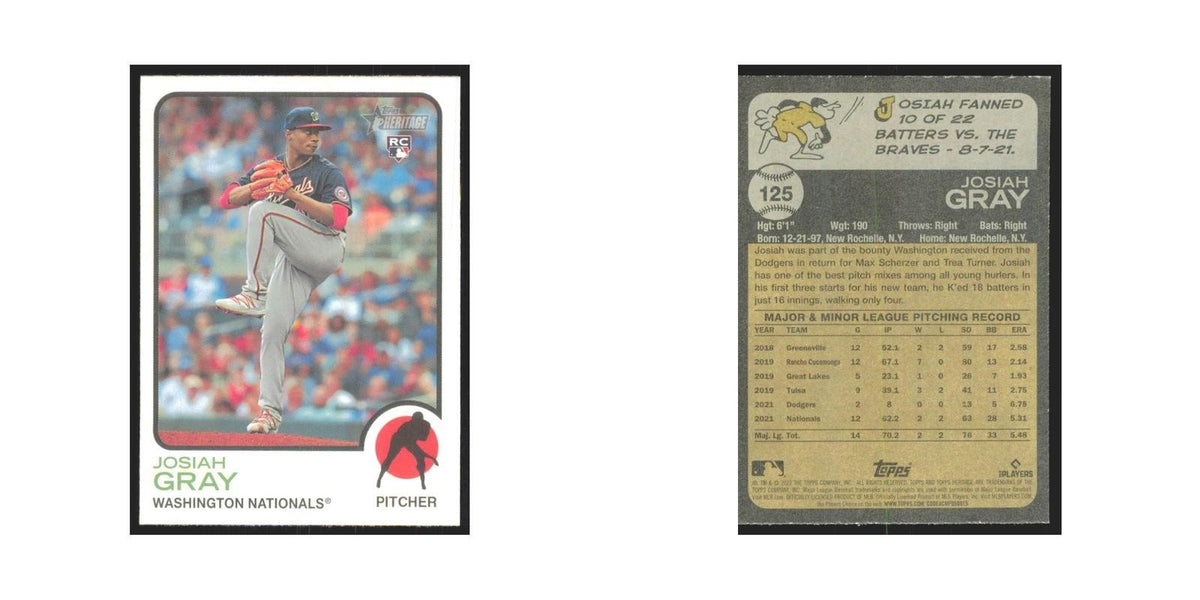 2022 Topps Heritage Josiah Gray RC Nationals #125