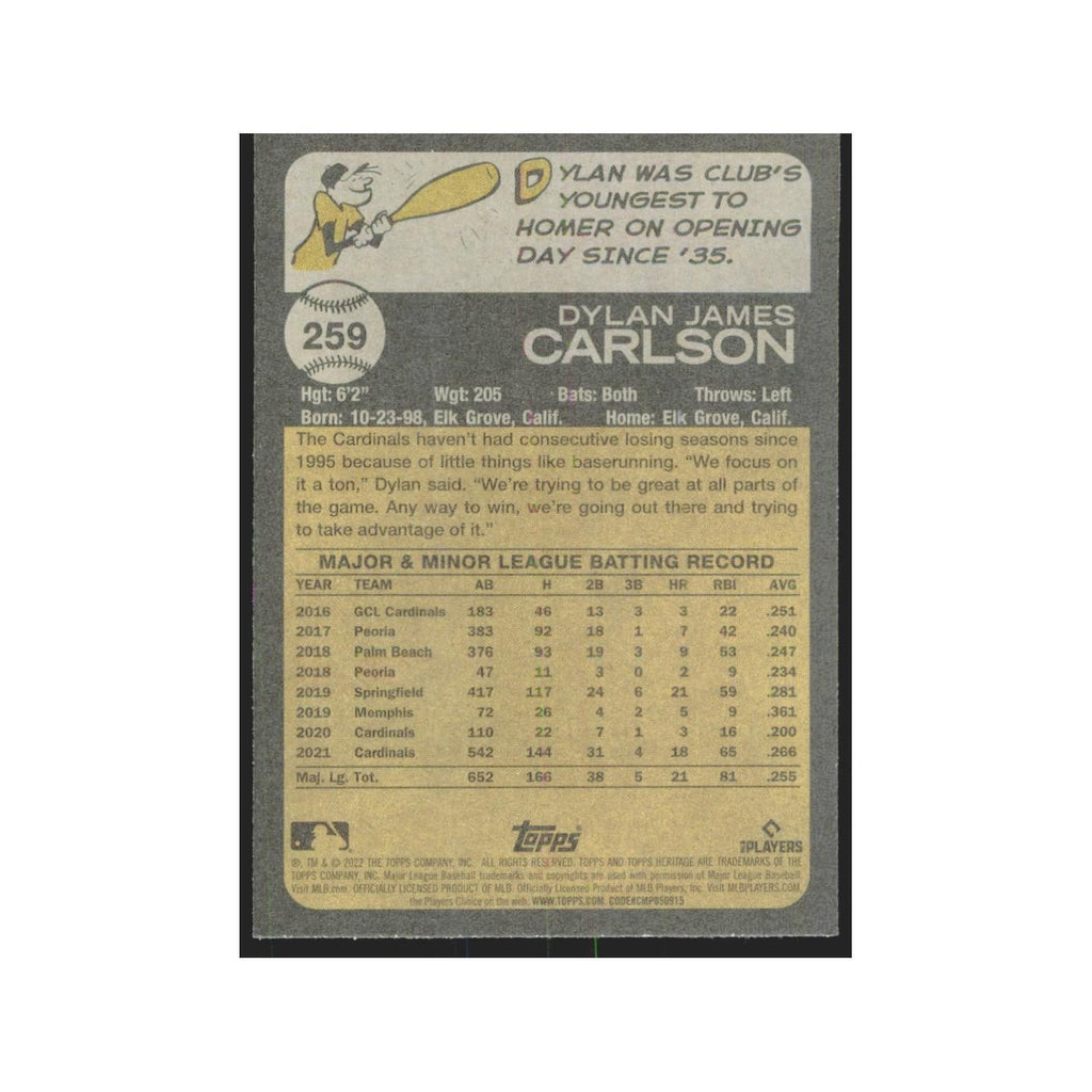 2022 Topps Heritage Dylan Carlson Cardinals #259