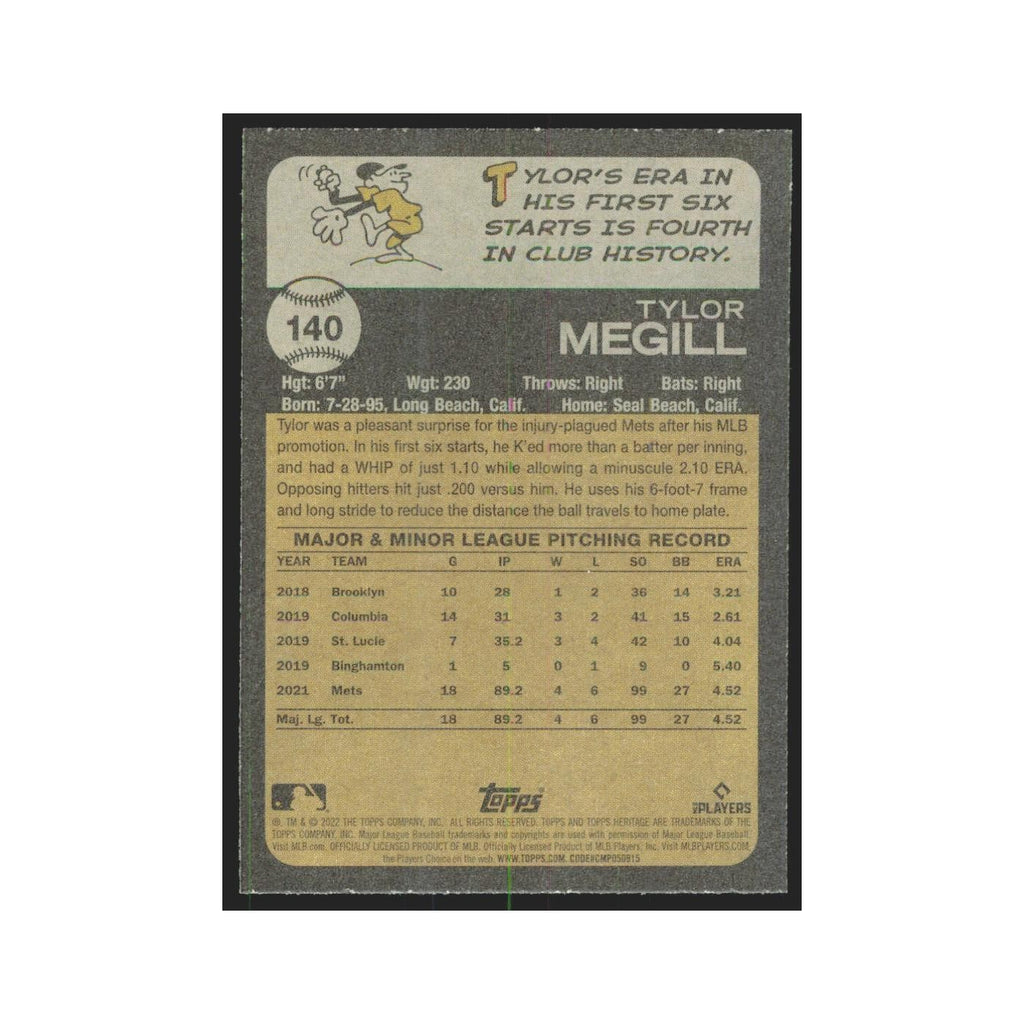 2022 Topps Heritage Tylor Megill RC Mets #140