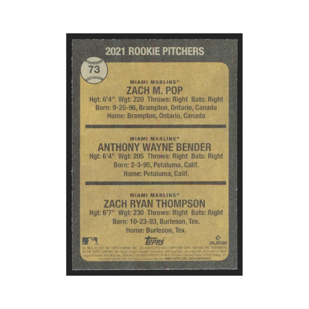 2022 Topps Heritage Zach Pop/Zach Thompson/Anthony Bender RC Marlins #73