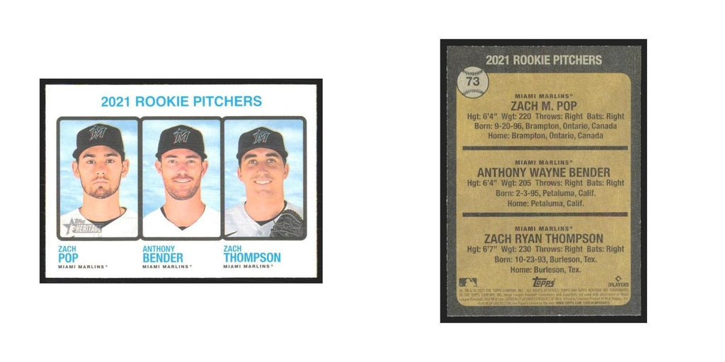 2022 Topps Heritage Zach Pop/Zach Thompson/Anthony Bender RC Marlins #73