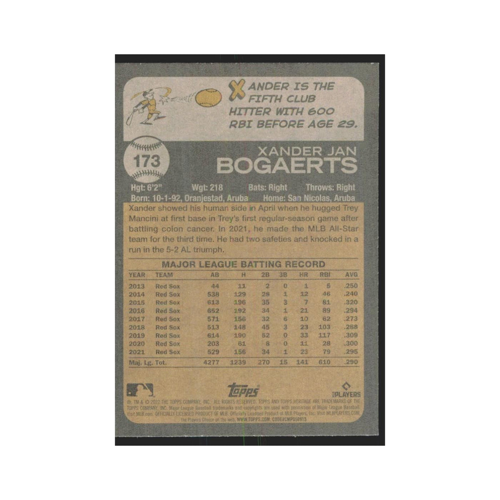 2022 Topps Heritage Xander Bogaerts Red Sox #173