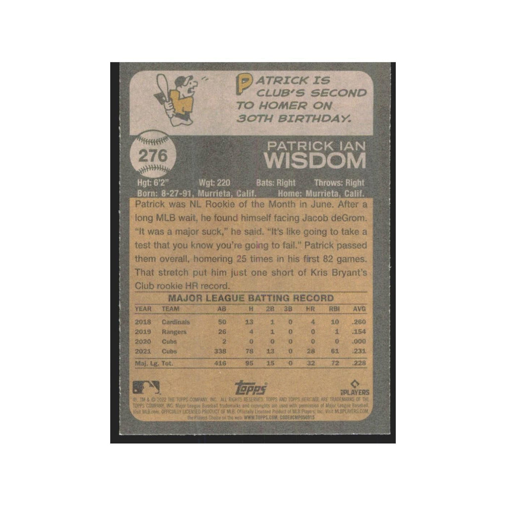 2022 Topps Heritage Patrick Wisdom Cubs #276