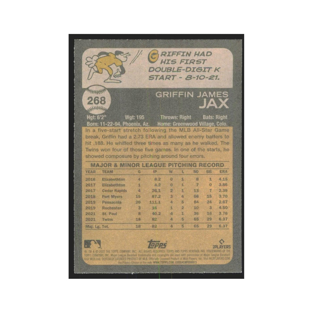 2022 Topps Heritage Griffin Jax RC Twins #268