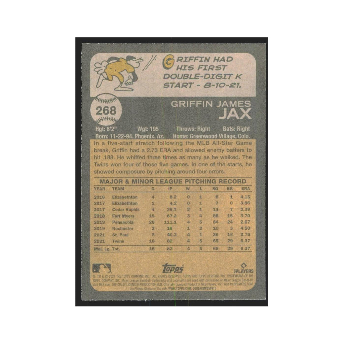 2022 Topps Heritage Griffin Jax RC Twins #268