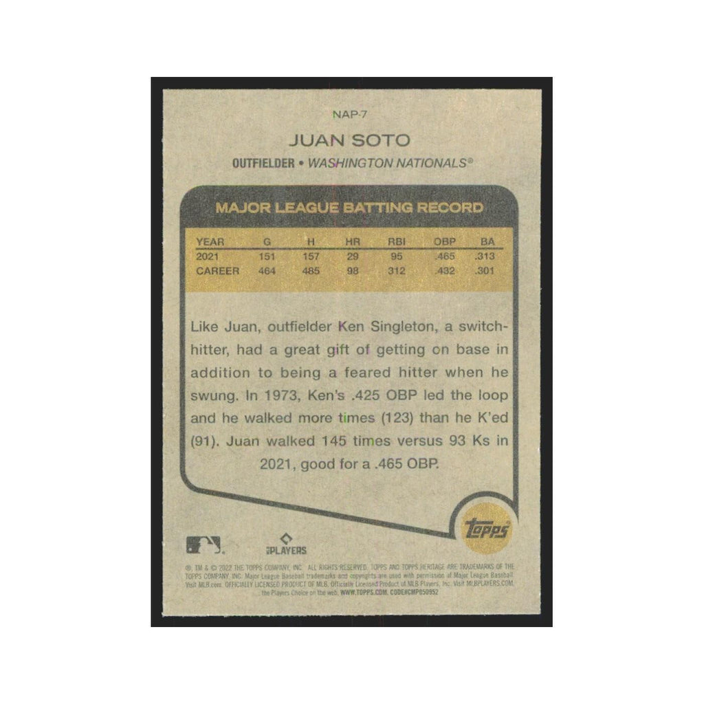 2022 Topps Heritage Juan Soto Nationals #NAP-7