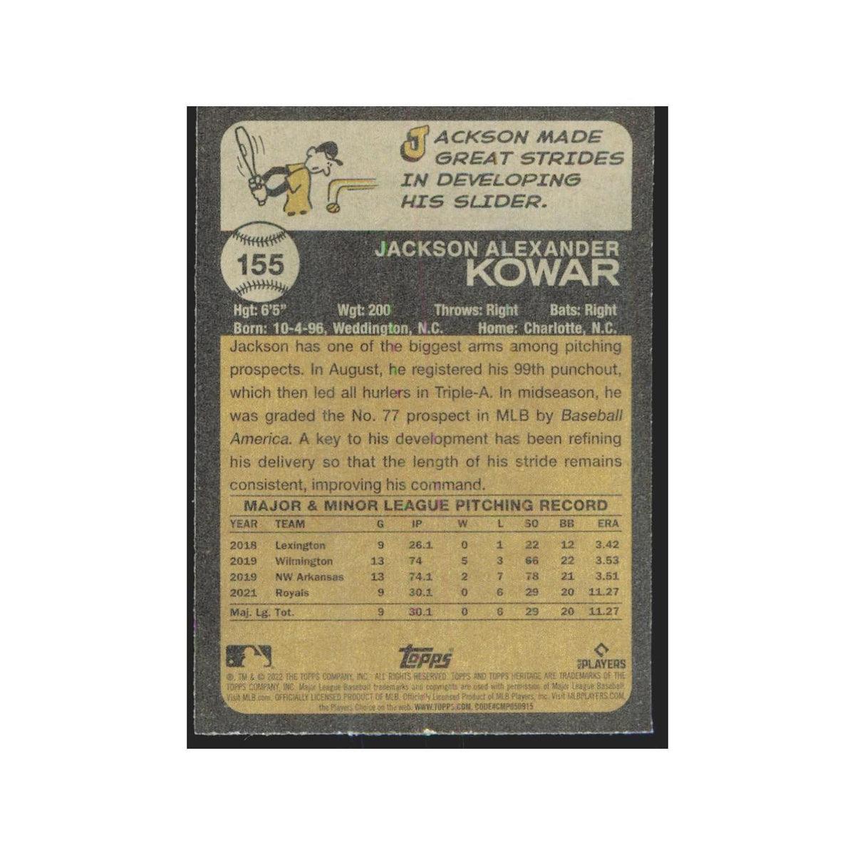 2022 Topps Heritage Jackson Kowar RC Royals #155