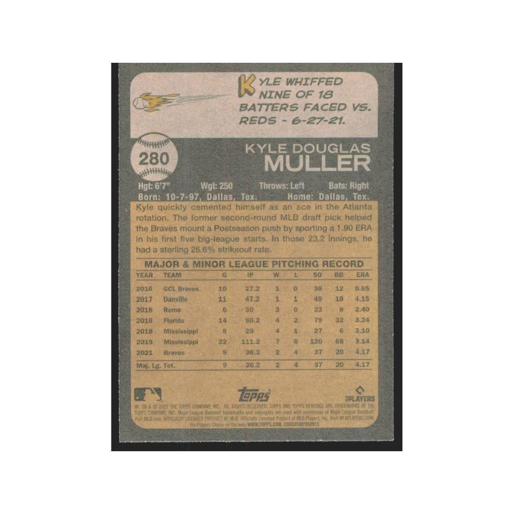 2022 Topps Heritage Kyle Muller RC Braves #280