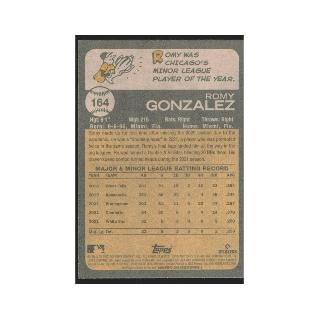 2022 Topps Heritage Romy Gonzalez RC White Sox #164