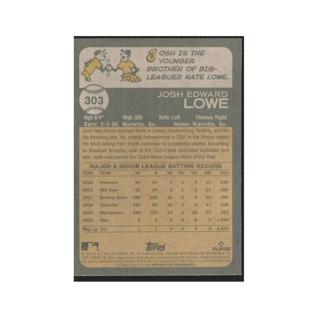 2022 Topps Heritage Josh Lowe RC Rays #303