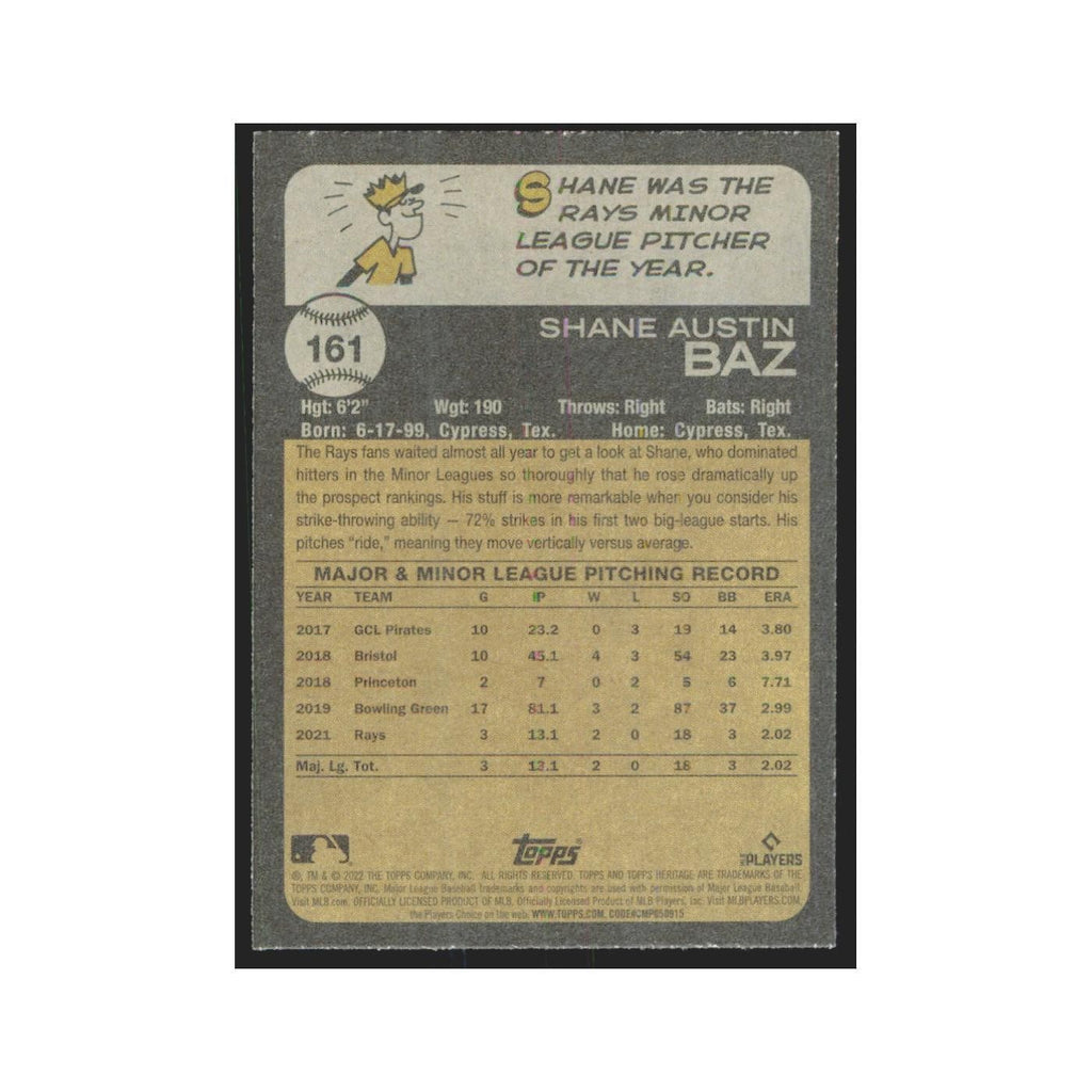 2022 Topps Heritage Shane Baz RC Rays #161