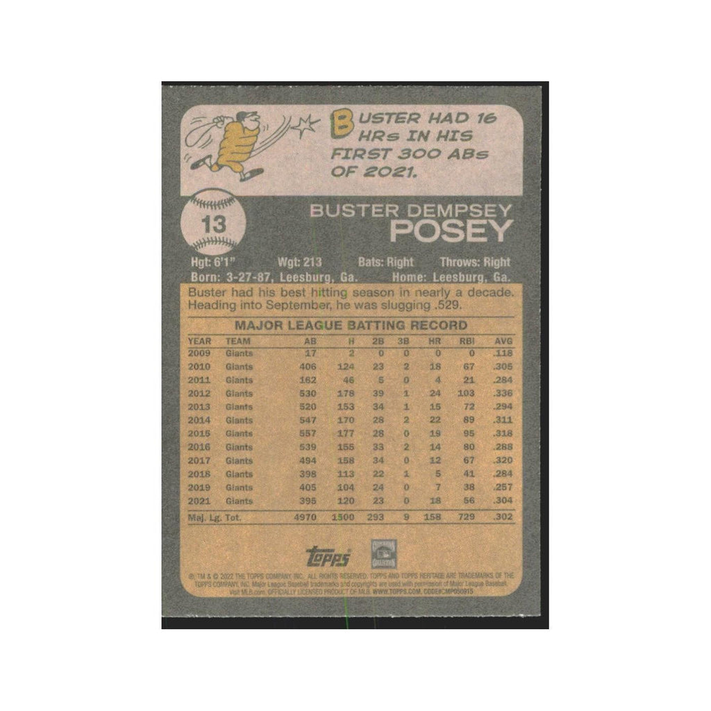 2022 Topps Heritage Buster Posey Giants #13