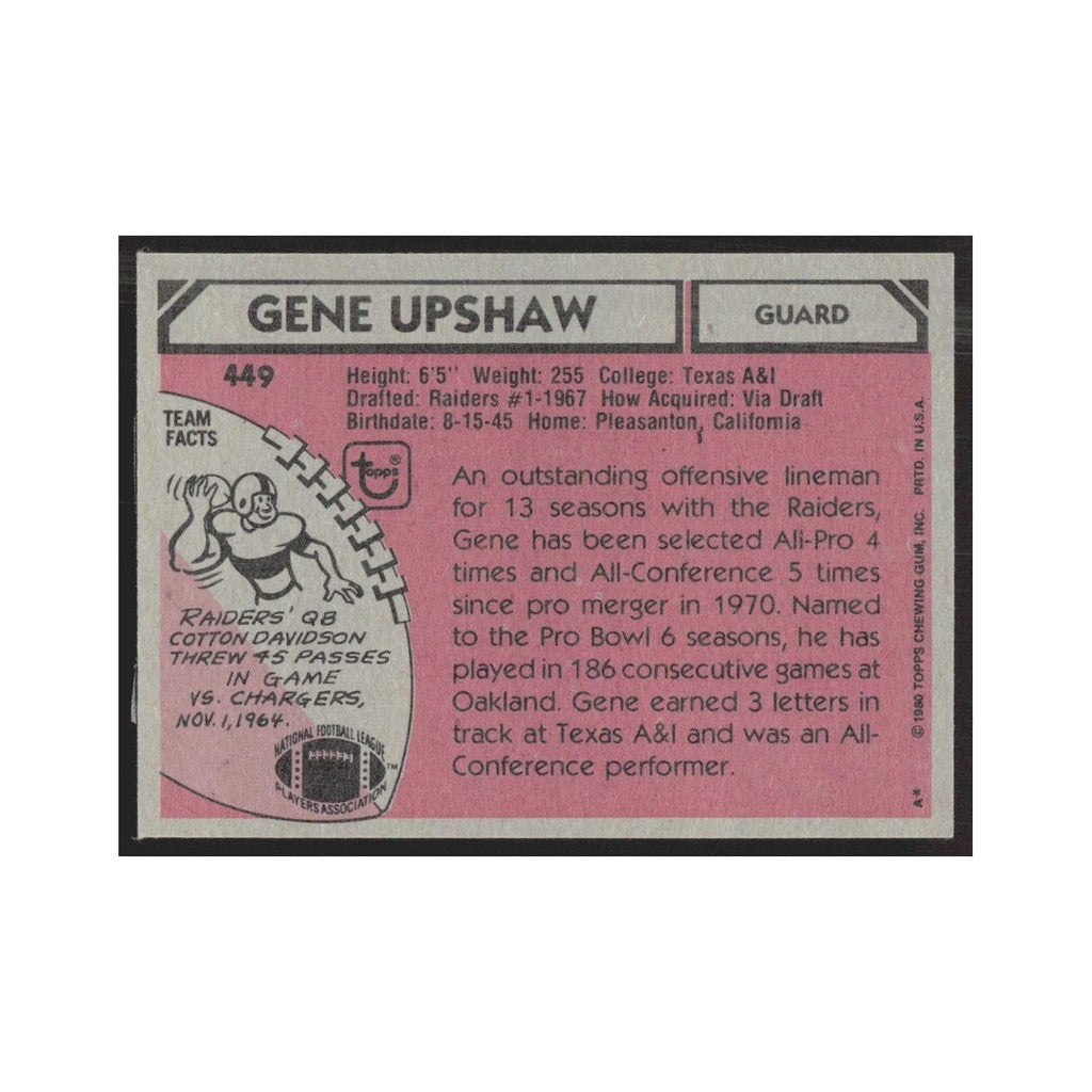 1980 Topps Gene Upshaw Raiders #449
