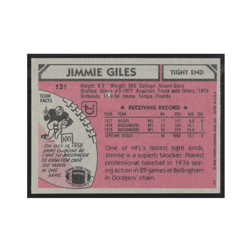 1980 Topps Jimmie Giles Buccaneers #131
