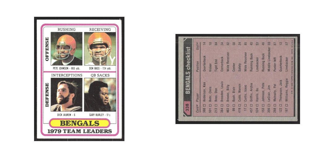 1980 Topps Pete Johnson/Don Bass/Dick Jauron/Gary Burley Bengals #338