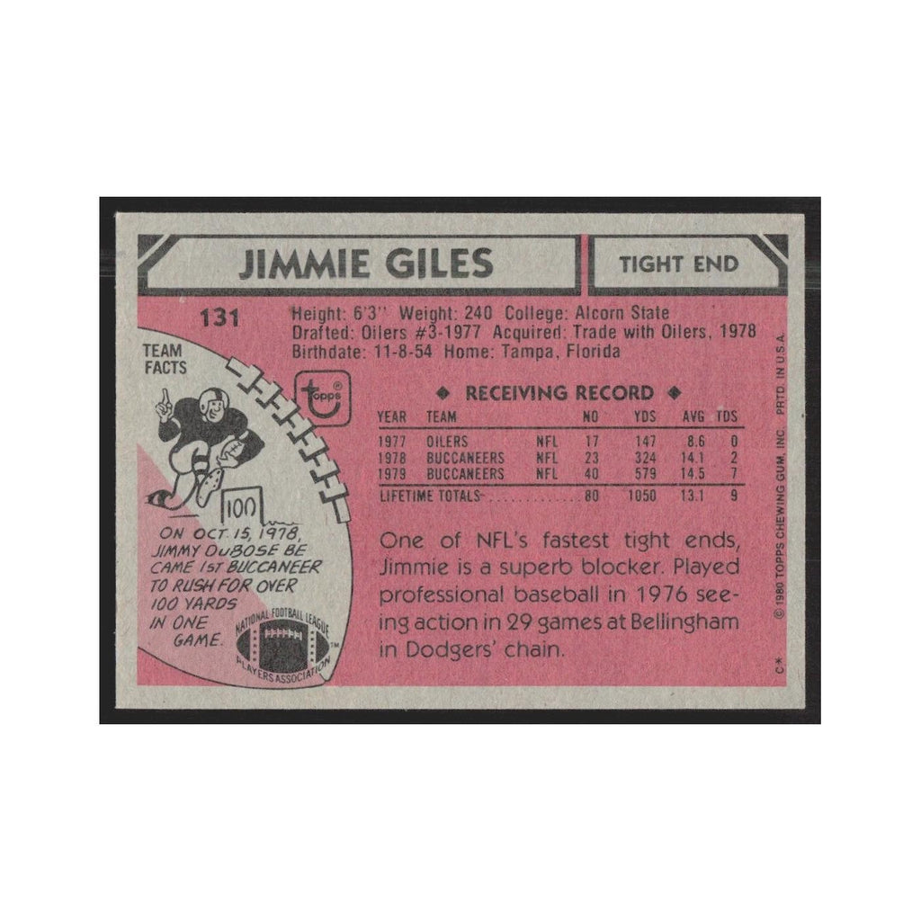 1980 Topps Jimmie Giles Buccaneers #131