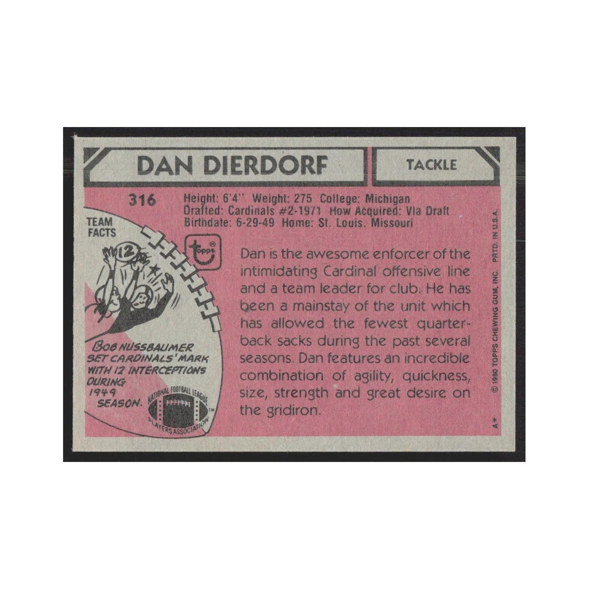 1980 Topps Dan Dierdorf Cardinals #316