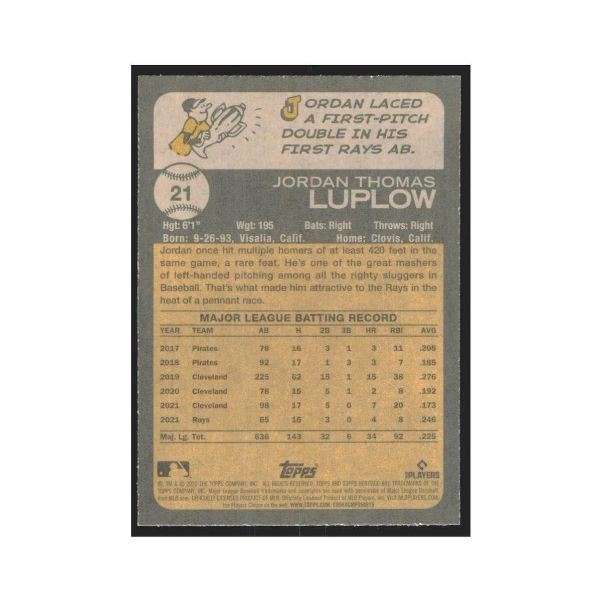 2022 Topps Heritage Jordan Luplow Diamondbacks #21
