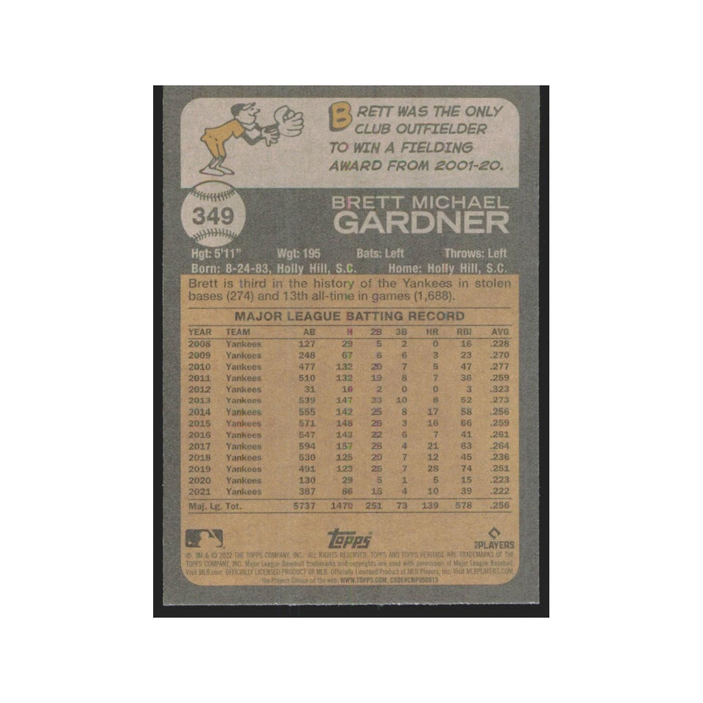 2022 Topps Heritage Brett Gardner Yankees #349