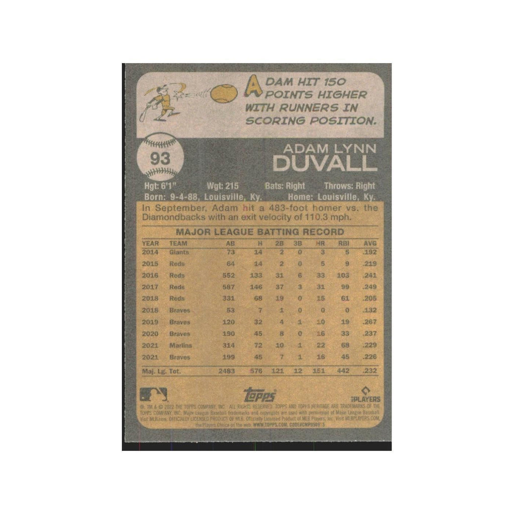 2022 Topps Heritage Adam Duvall Braves #93
