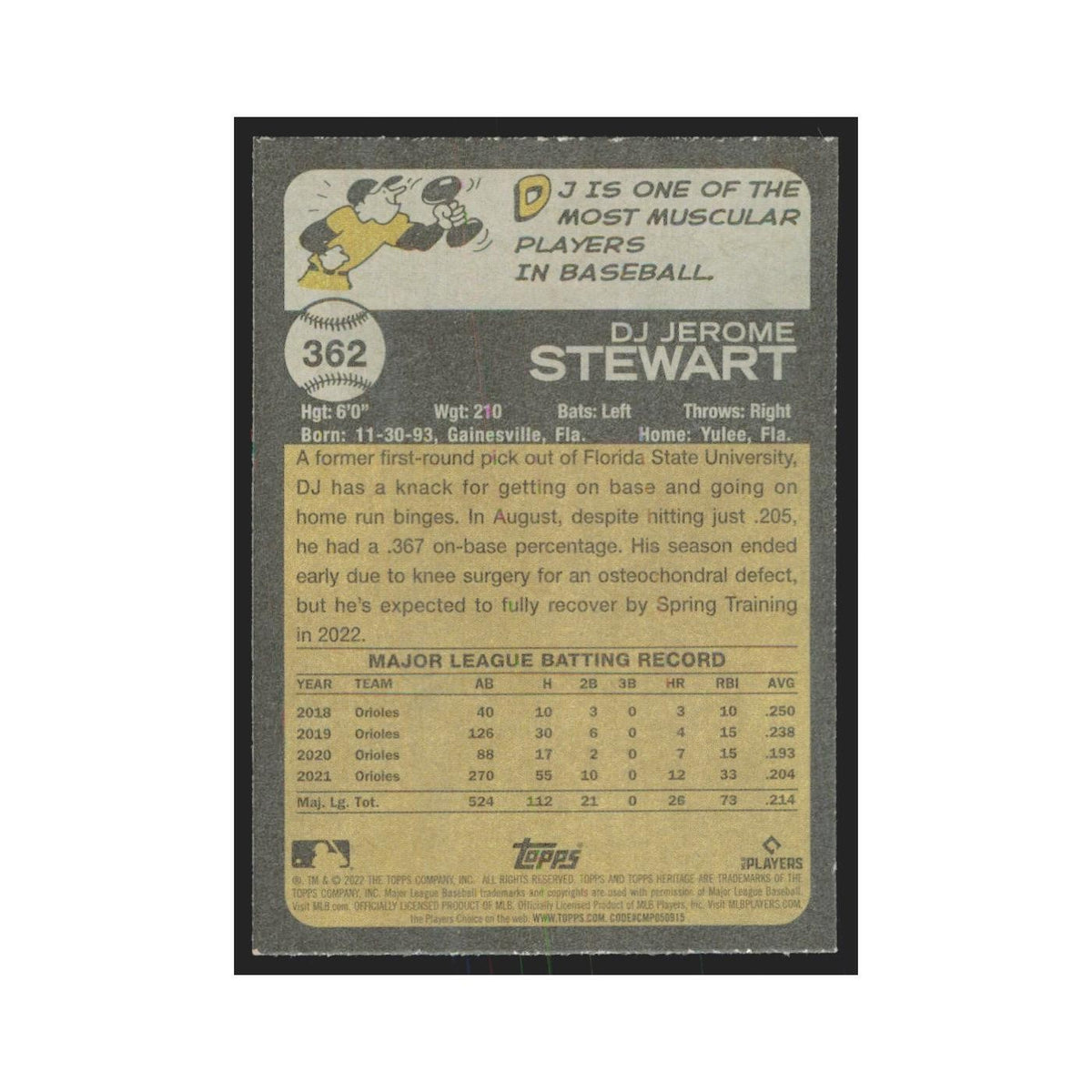 2022 Topps Heritage DJ Stewart Orioles #362
