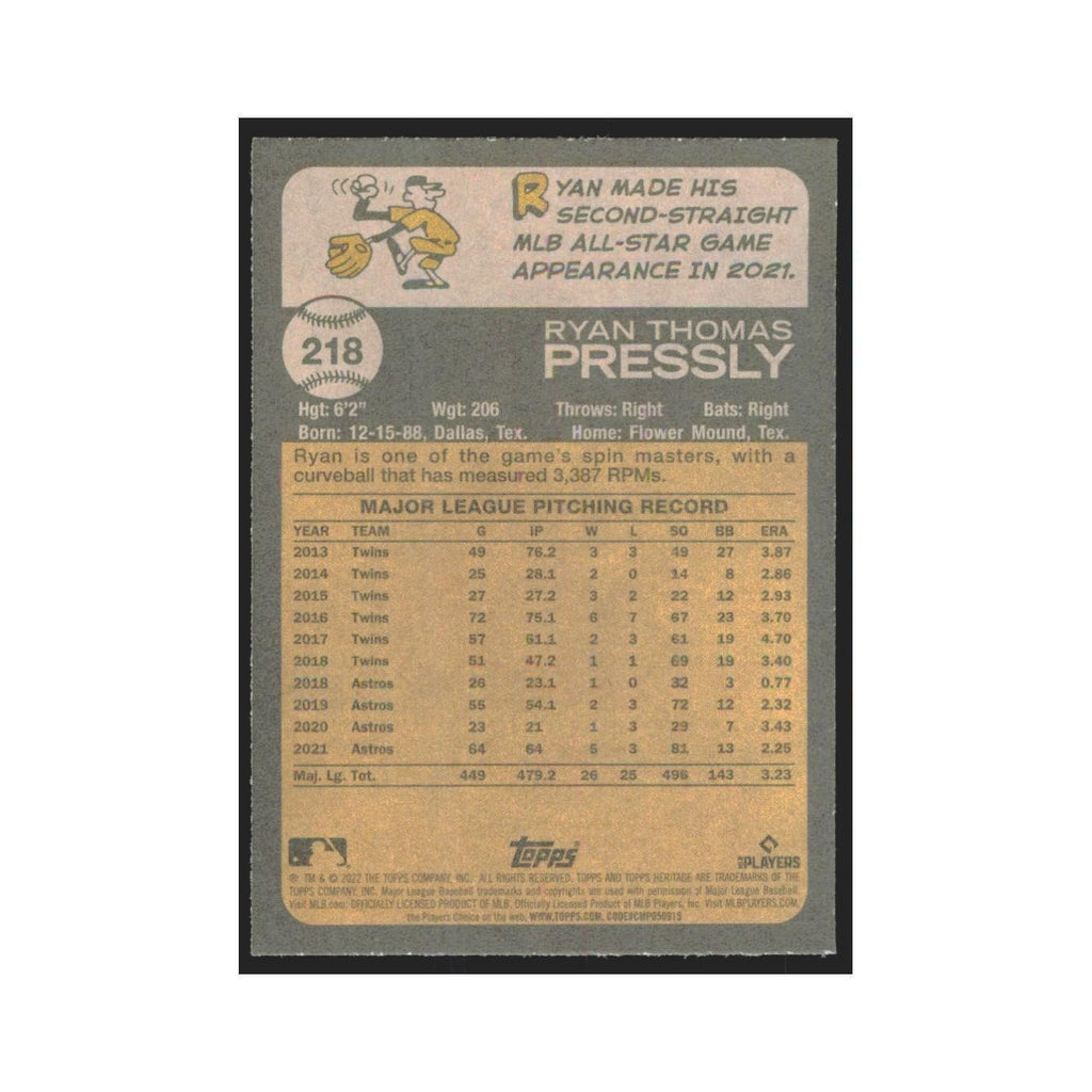 2022 Topps Heritage Ryan Pressly Astros #218