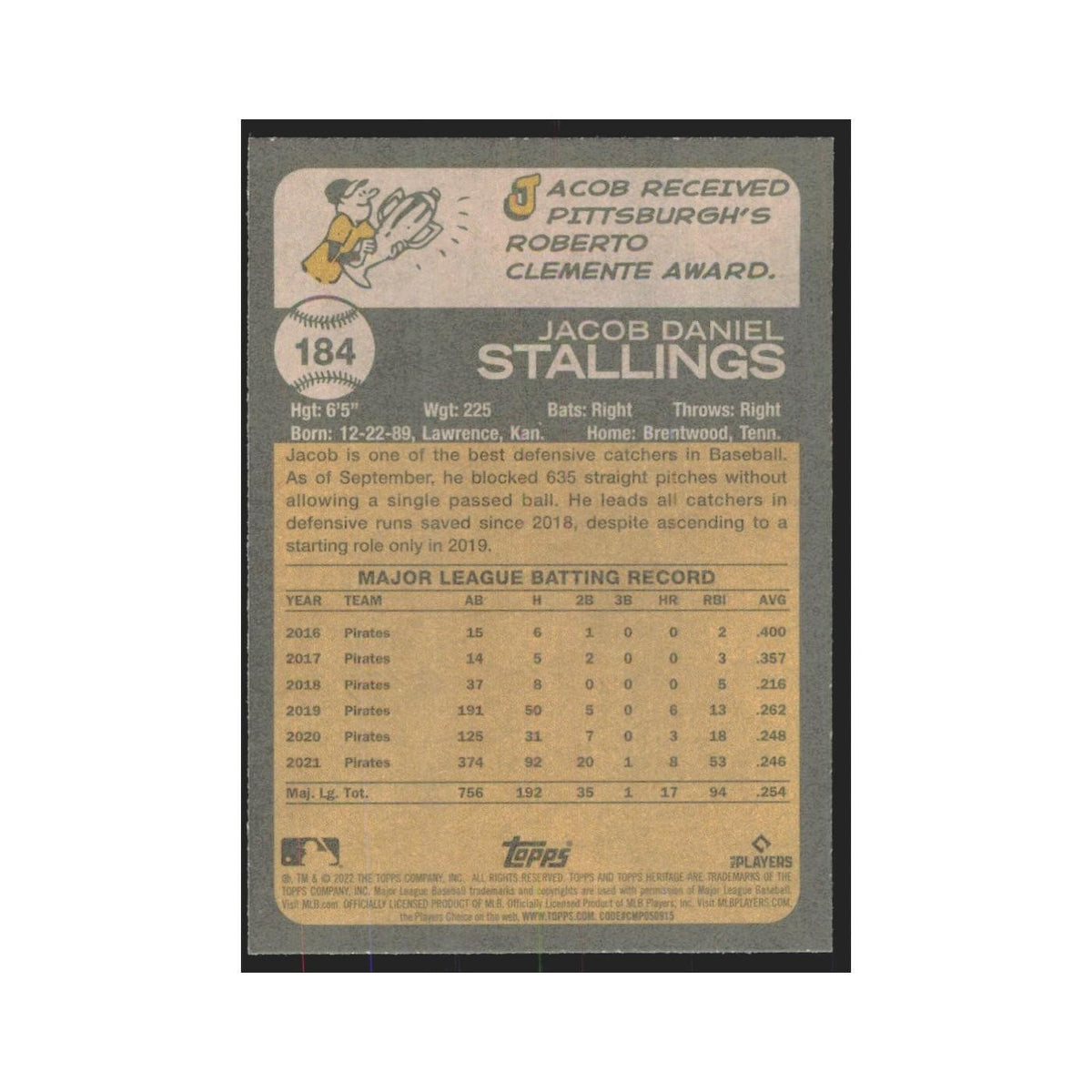 2022 Topps Heritage Jacob Stallings Marlins #184