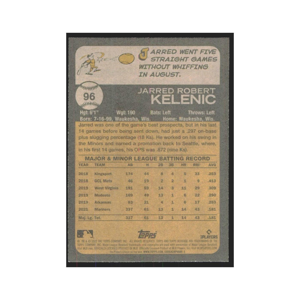 2022 Topps Heritage Jarred Kelenic Mariners #96