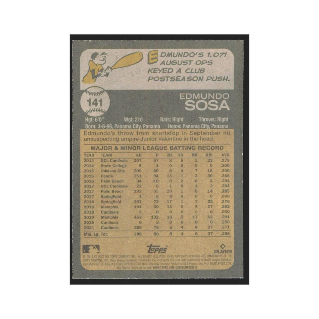 2022 Topps Heritage Edmundo Sosa Cardinals #141