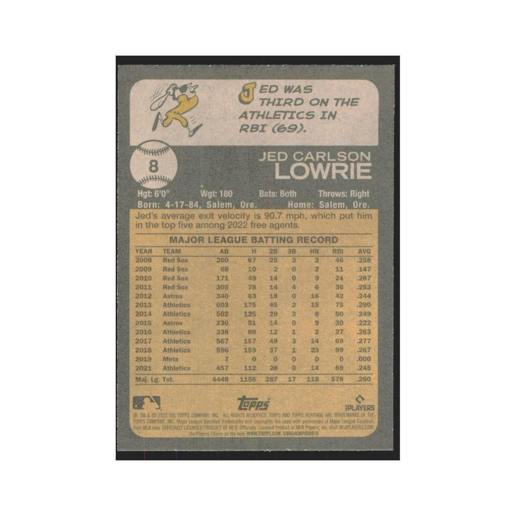 2022 Topps Heritage Jed Lowrie Athletics #8
