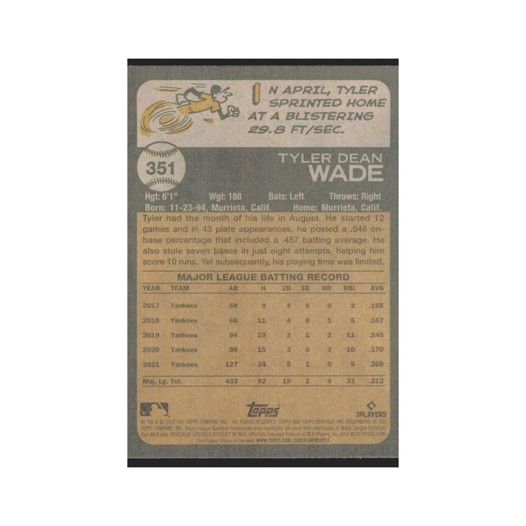 2022 Topps Heritage Tyler Wade Angels #351
