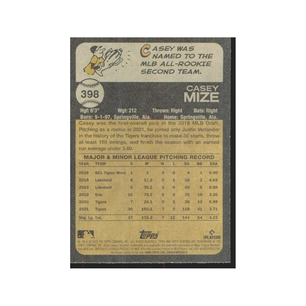 2022 Topps Heritage Casey Mize Tigers #398