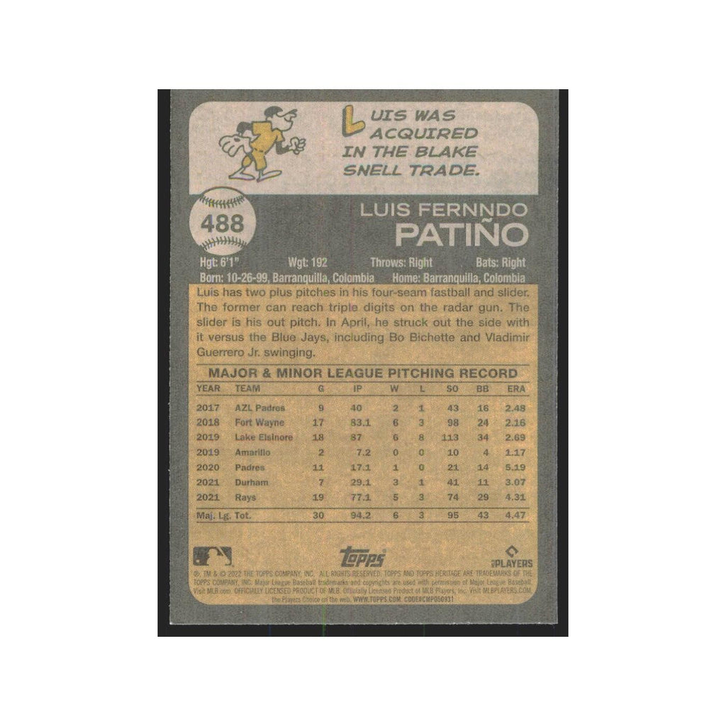 2022 Topps Heritage Luis Patiño Rays #488
