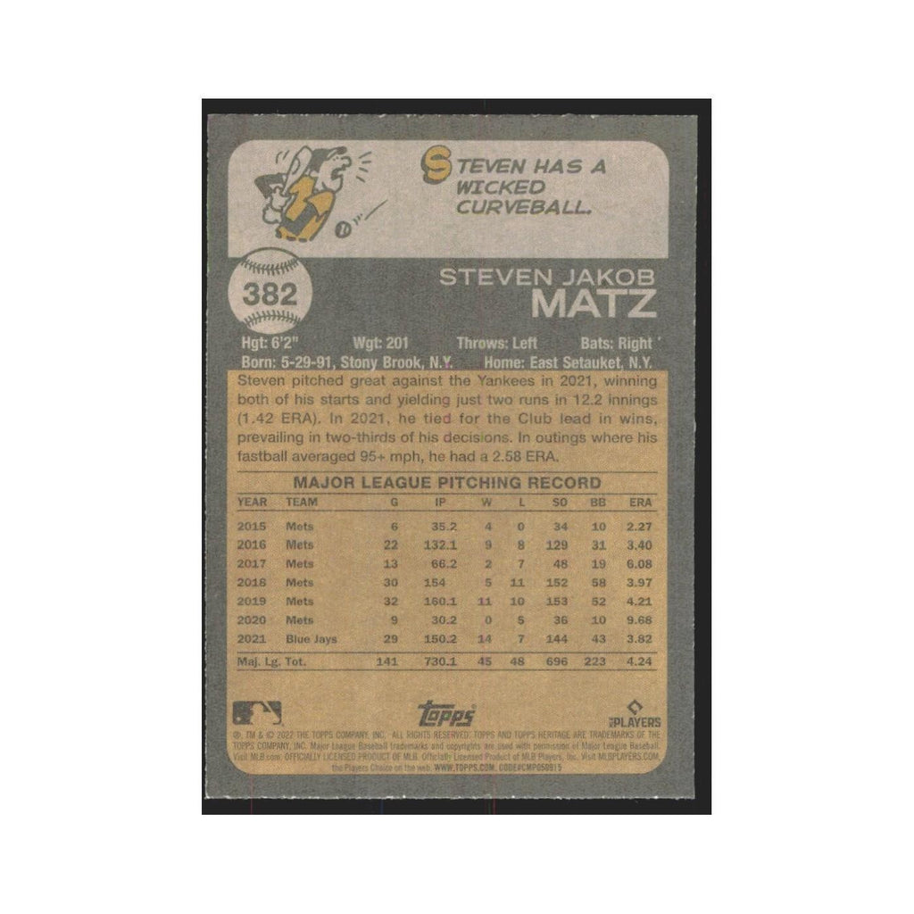 2022 Topps Heritage Steven Matz Cardinals #382