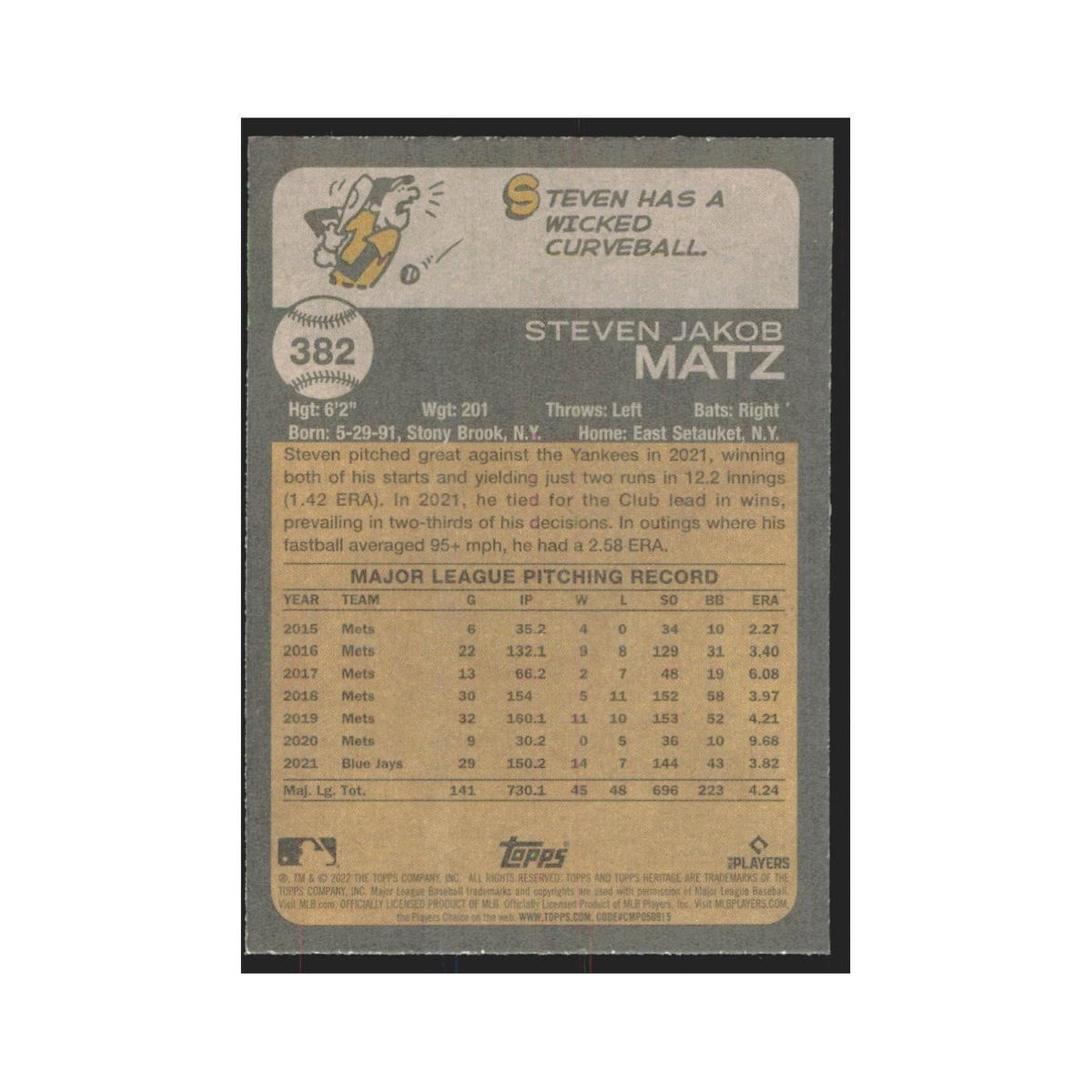 2022 Topps Heritage Steven Matz Cardinals #382
