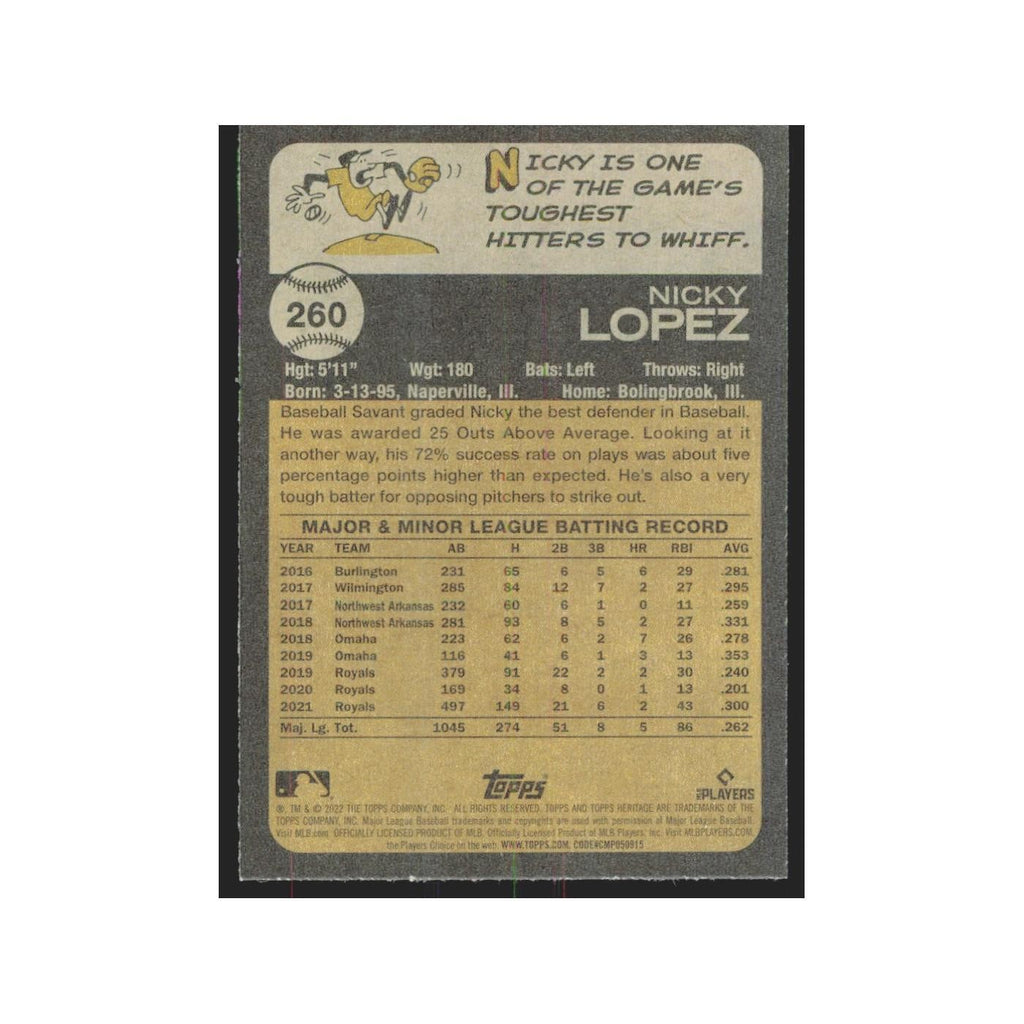 2022 Topps Heritage Nicky Lopez Royals #260